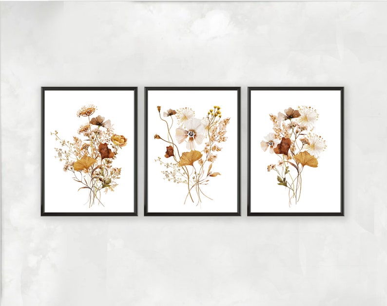 Watercolor Botanical Print Set of 3, Gallery Wall Art, Floral Printable ...