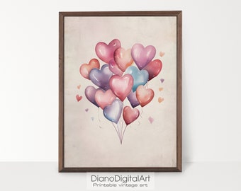 Valentines Day Home Decor, Valentine Printable Art, Valentine Wall Art,  Romantic Red Heart Painting, Digital Download