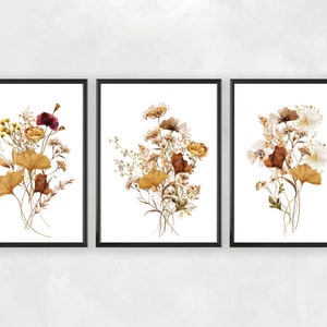 Watercolor Wildflower Art Set of 3 Meadow Flowers Floral Printable Art Wild Flowers Art Floral Modern Home Decor Art Bedroom Wall Decor