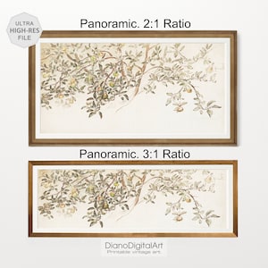 Printable Long Landscape Art, Panoramic Apple Tree Branch Drawing, Above Bed Decor, Digital Download