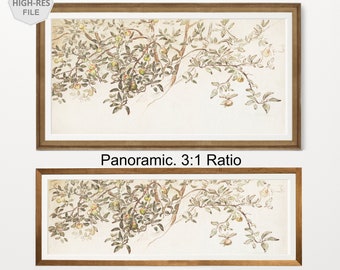 Printable Long Landscape Art, Panoramic Apple Tree Branch Drawing, Above Bed Decor, Digital Download