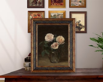Moody Vintage Flower Print | Dark Floral Still Life Oil Painting |  Dark Academia Decor | Digital Printable Art
