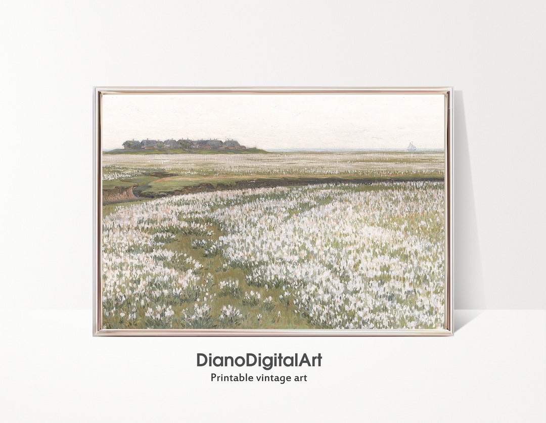 Printable Spring Meadow Painting | Vintage Landscape Field Print ...