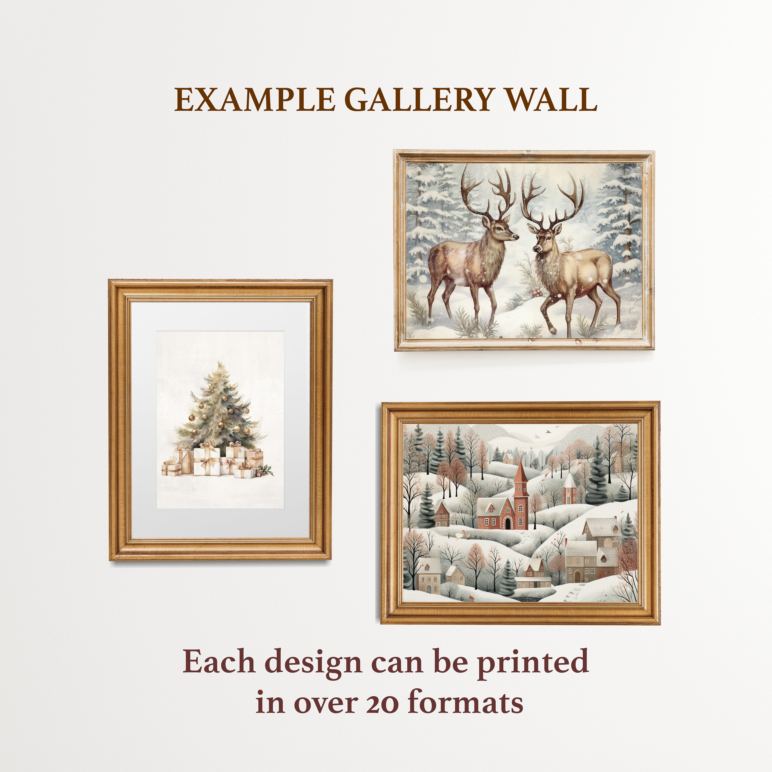 Christmas Wall Art Gallery Set of Ten, Printable Download Xmas Rustic