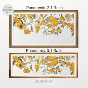 Printable Long Landscape Art, Panoramic Orange Tree Print, Above Bed Decor, Instant Download