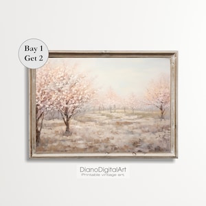 Apple Tree Painting , Spring Blossoms Artwork, Apple Orchard Landscape Art Print, Farmhouse Warm Tone Landscape Wall Art, Digital Download
