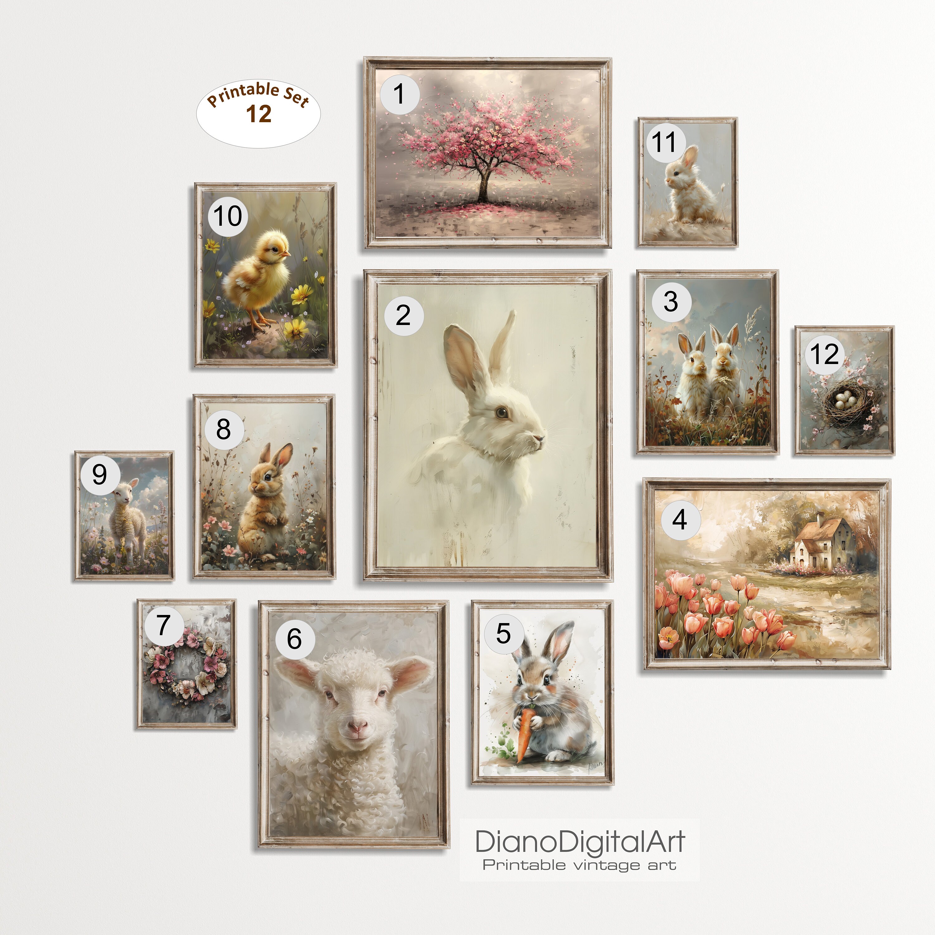 Easter Bunny Printable Nursery Decor, Printable Wall Art Bundle of 12 ...
