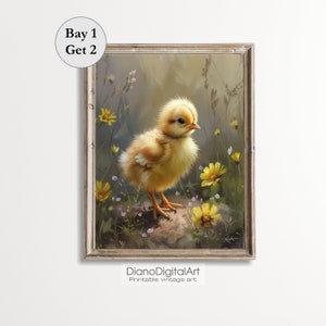 Cute Easter Chick Printable Wall Art Yellow Baby Chicken Vintage Spring Easter Wall Print Spring Chick Picture Digital Printable Kids Room