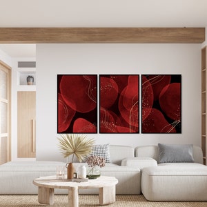 Red Abstract Print, Boho printable wall art set of 3, Minimalist gallery wall, Modern Home Decor Art,Gift For Her,3 piece Abstract artprints