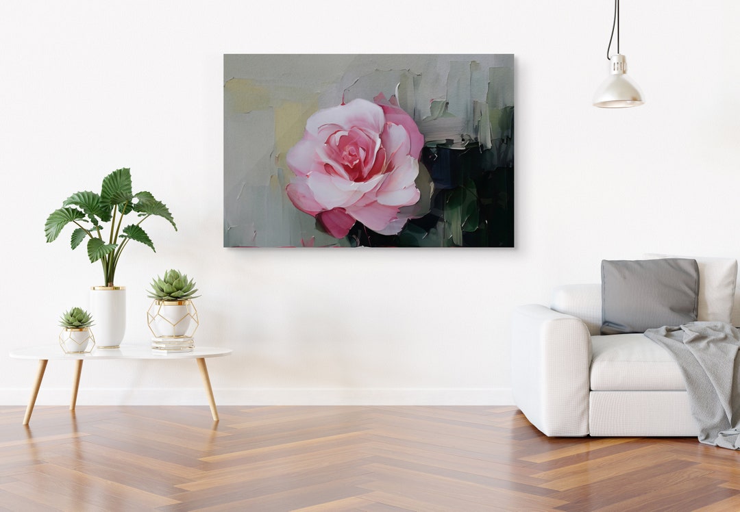 Rose Pink Canvas Wraps Wall Flower Pink Floral Wall - Etsy