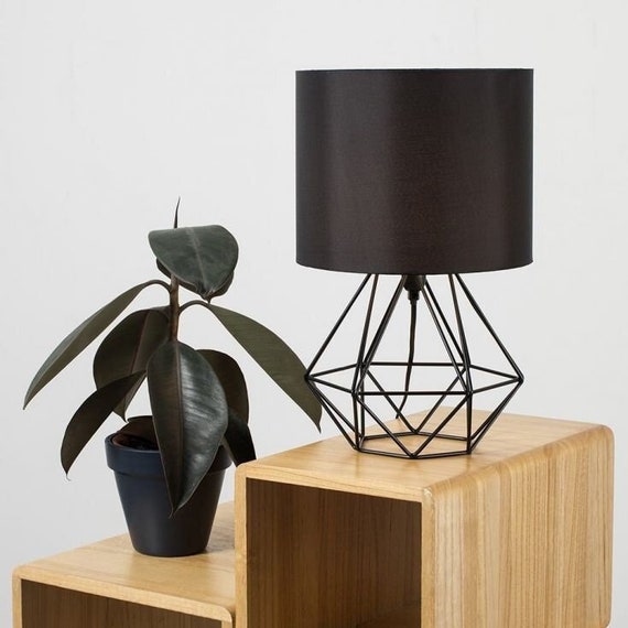 Angus Black Geometric Table Lamp With Black Shade Etsy