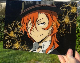 Bungo Stray Dogs Chuuya Nakahara, Tetcho Suehiro, Sakunosuke Oda Glass Painting Anime Wall Decoration