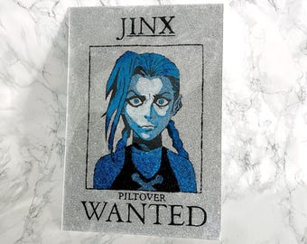 Jinx Wanted Poster (LoL) Glass Painting FULL GLITTER Home Decoration Ready to Order A4 painting