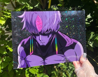 Pintura de vidrio de Jiji Evil Eye y Okarun Ken Takakura, decoración de pared de anime por painting_teddy