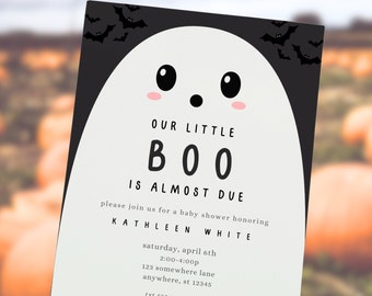 Little Boo Due Halloween Theme Baby Shower Invite, Fall Shower, Gender Neutral, Editable Template, Printable, Baby Sprinkle, Little Ghost,