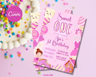 Land of Sweets Nutcracker Ballet Candy Birthday Party Invitation | 1st Birthday | INSTANT DOWNLOAD | Pink Canva | Cake Cupcake Candyland |