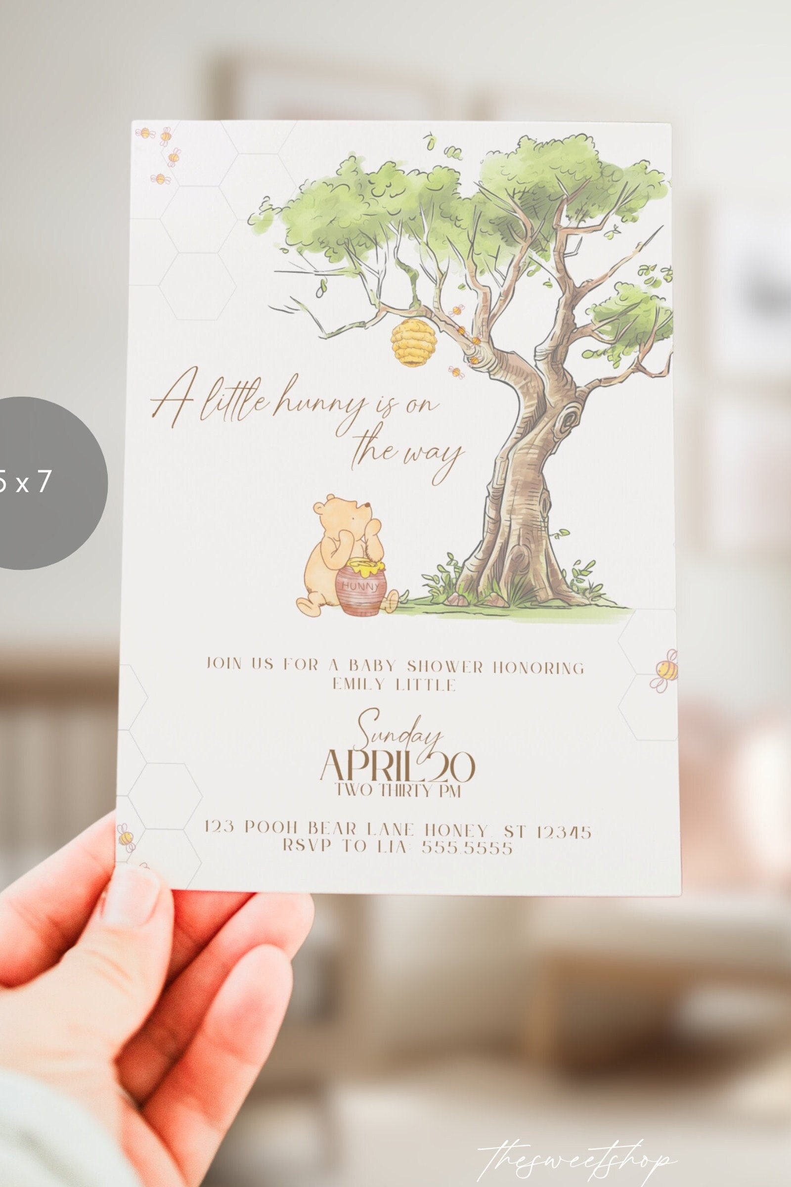Little Hunny Baby Shower Invite, Classic Winnie the Pooh, Neutral Tone Theme, Gender Neutral Party, Baby Sprinkle, Editable Template, Print
