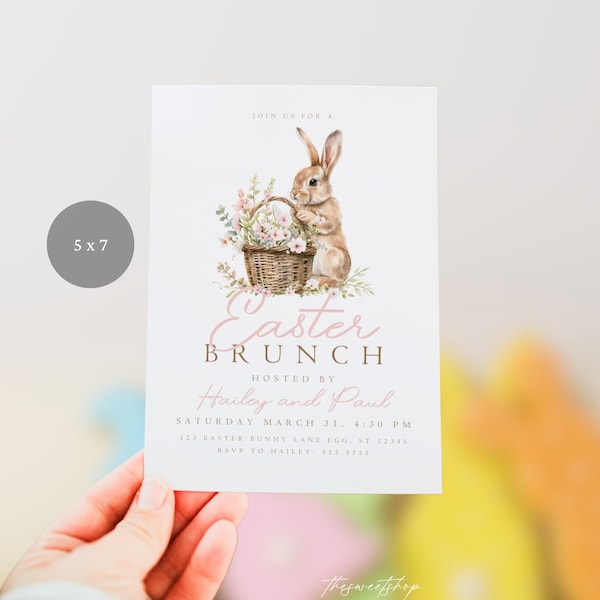 Easter Brunch Invitation, Easter Brunch, Peeps, Kid Friendly Party, Editable Template, Pastel, Instant Download, Minimalist, Print