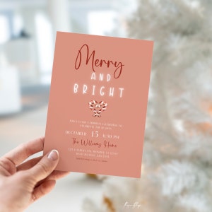 Vrolijk en helder modern roze en rood huisfeest uitnodiging, INSTANT DOWNLOAD, bewerkbare sjabloon, kerstfeest, eenvoudige boho