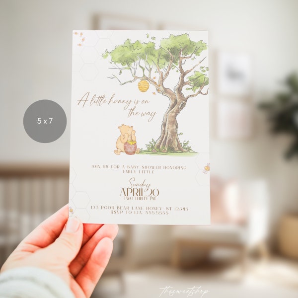 Little Hunny Baby Shower Invite, Classic Winnie the Pooh, Neutral Tone Theme, Gender Neutral Party, Baby Sprinkle, Editable Template, Print