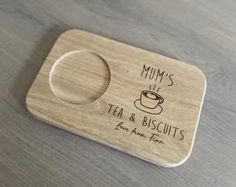 Personalised Wooden Tea and Biscuits Board, Coffee Gift, Mother's Day, Mum, Mummy, Grandma, Nana Present, Treat and Snack Board, Granny