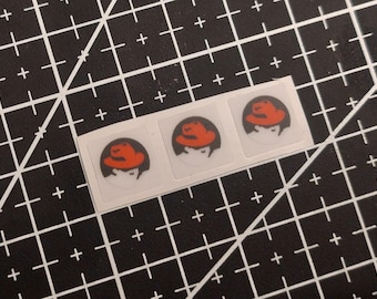 3 x Transparent Red Hat Linux Old Logo Stickers For The Computer Case 10 x 10 mm