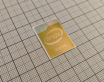 5 x Yellow Holographic Linux Inside Stickers For The Computer Case 18 x 25 mm