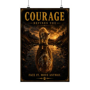 Tiger Motivational Wall Art, Courage Defies Fear Poster, Tiger Reflection Print, Office Decor for Men, Entrepreneur Gift, Statement Poster