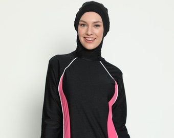 Muslim Black and Pink Modest Swimwear Burkini