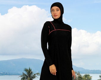 Muslim Black Floral Modest Swimwear Burkini