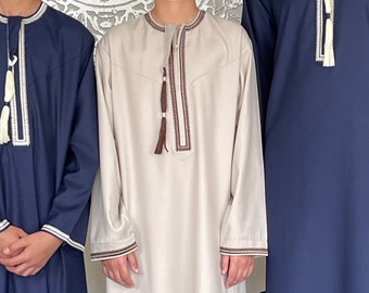 Boys Navy Blue Embroidered Omani Thobe