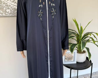 Premium Hand Embellished Navy Blue Open Abaya