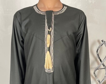 Boys Olive Green Embroidered Omani Thobe
