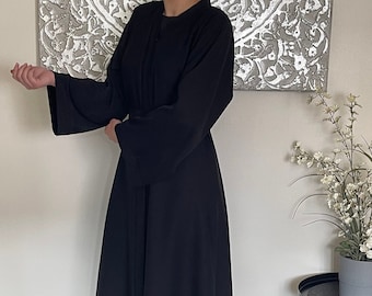 Black Wide Sleeve Nida Open Abaya