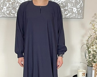 Navy Blue Ribbed Closed Abaya