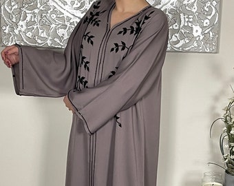 Premium Hand Embellished Lilac Open Abaya