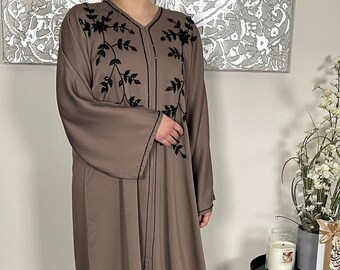 Premium Hand Embellished Coffee Open Abaya