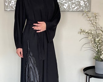 Emirati Stone Embellished Black Open Abaya
