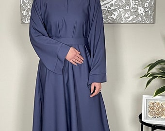 Denim Blue Wide Sleeve closed Abaya