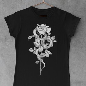 Serpent's Embrace - Snake Wrapping Around Rose T-Shirt