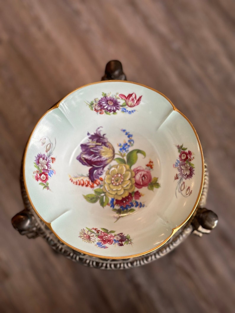 French Floral Limoges Pedestal Gold Trimmed Bowl Etsy