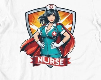 Sexy Anime Superhero Krankenschwester Cape Schild rotes Kreuz Stethoskop T-Shirt T-Shirt T-Shirt-T-Shirt Geschenk für Ihn, ihren Freund, Freundin, Ehemann, Frau