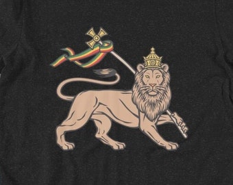 Lion of Judah Rastafarian T-shirt Tshirt T shirt Tee Haile Selassie I Rasta Red Yellow Green Black