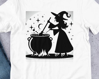 WITCH STIRRING CAULDRON Halloween T-shirt Tshirt T shirt Tee Gift for Him Her Boyfriend Girlfriend Husband Full Moon Broomstick