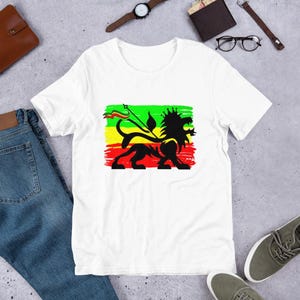 Lion of Judah Rastafarian T-shirt Tshirt T shirt Tee Haile Selassie I Rasta Red Yellow Green Black
