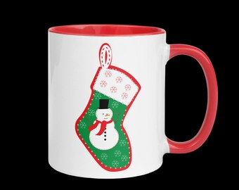 CHRISTMAS MUG with Color Inside Ceramic Mug 11 Ounces Gift for Him Her Boyfriend Girlfriend Husband Wife Christmas Stocking Snowman