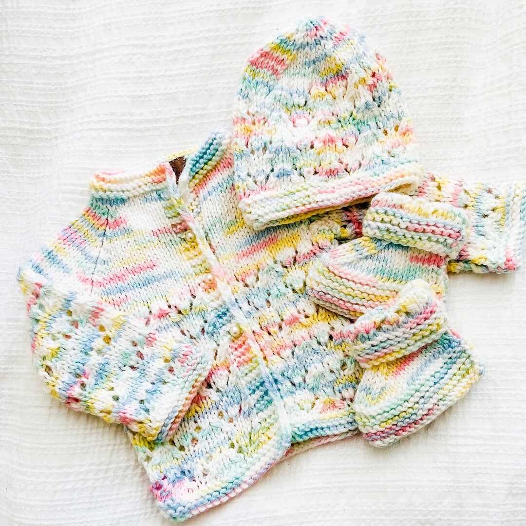 Cotton Candy Newborn Baby Knit Sweater Hat Booties Set Etsy