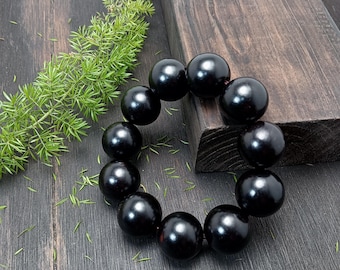 Black Sandalwood Beaded Bracelet – 20mm Large Beads, Double Cord Strength