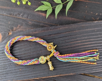 Handmade Tibetan Style Woven Bracelet, Gold Tassel, Boho Chic