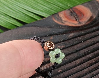 Adjustable woven green  Nephrite  Jade Sunflower Ring